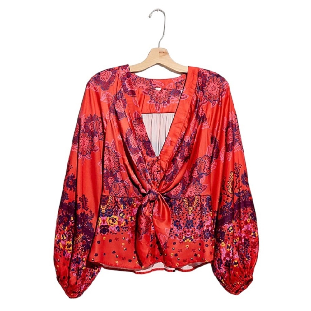 Free‎ People Run Free Print Blouse Women’s Small Red Floral